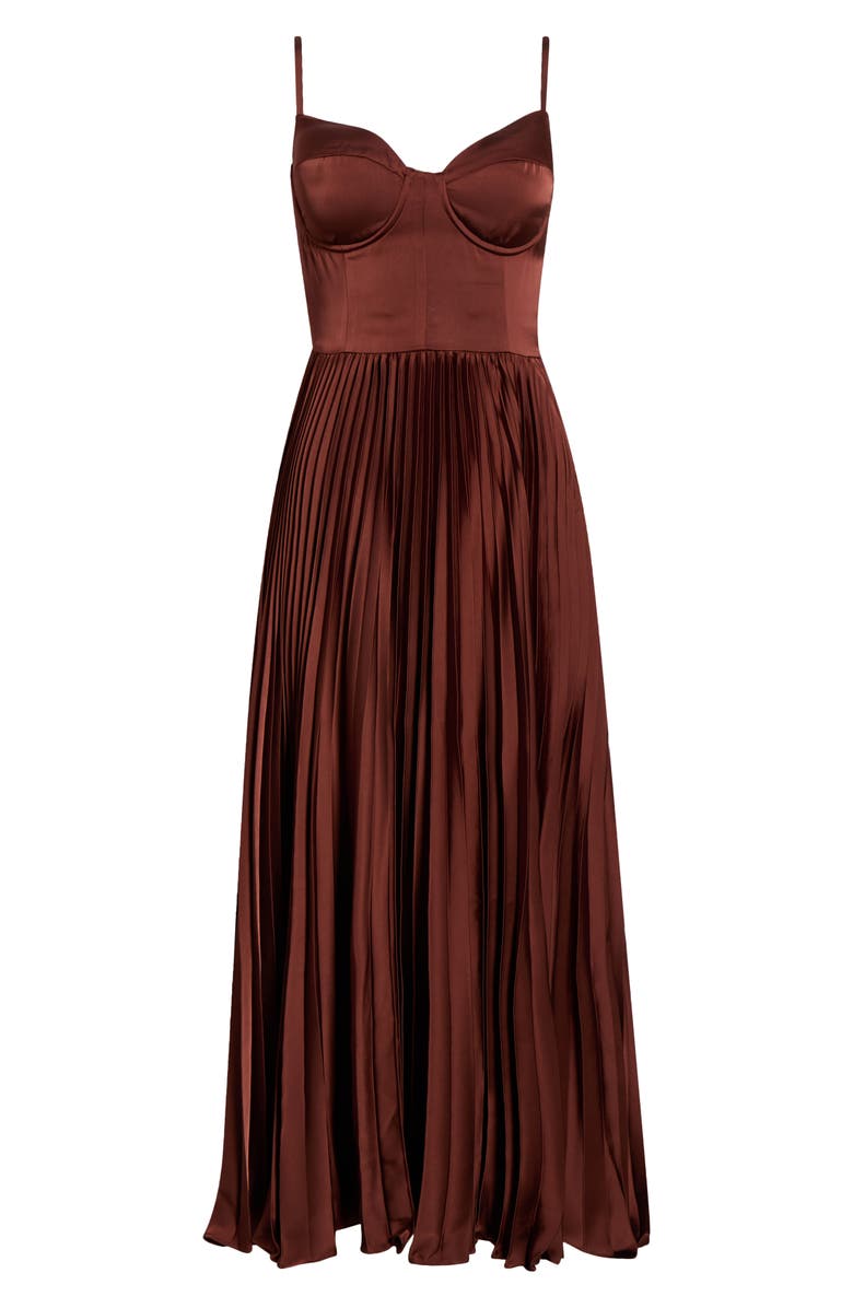 ASTR the Label Elyssa Bustier Pleated Satin Dress, Main, color, Rust Brown