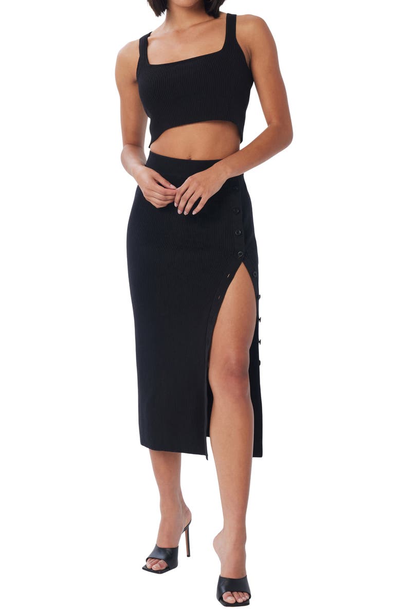 LITA by Ciara Side Button Rib Organic Cotton Midi Skirt, Alternate, color, 