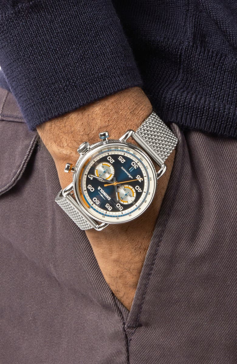 Shinola Canfield Speedway Open Road Automatic Chronograph Mesh Strap Watch, 44mm, Alternate, color, 