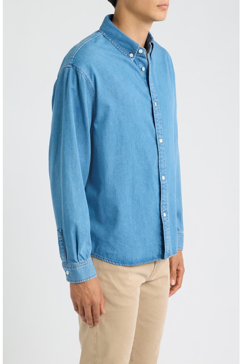 Solid Cotton Blend Denim Button-Down Shirt, Alternate, color, WHISPER SKY