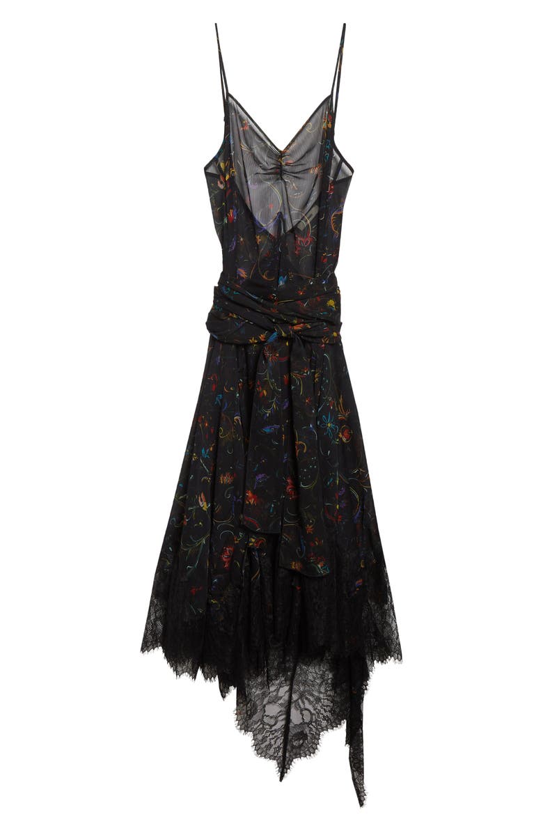 Siedrés Claudia Floral Print Lace Trim Chiffon Dress, Alternate, color, Black Multi