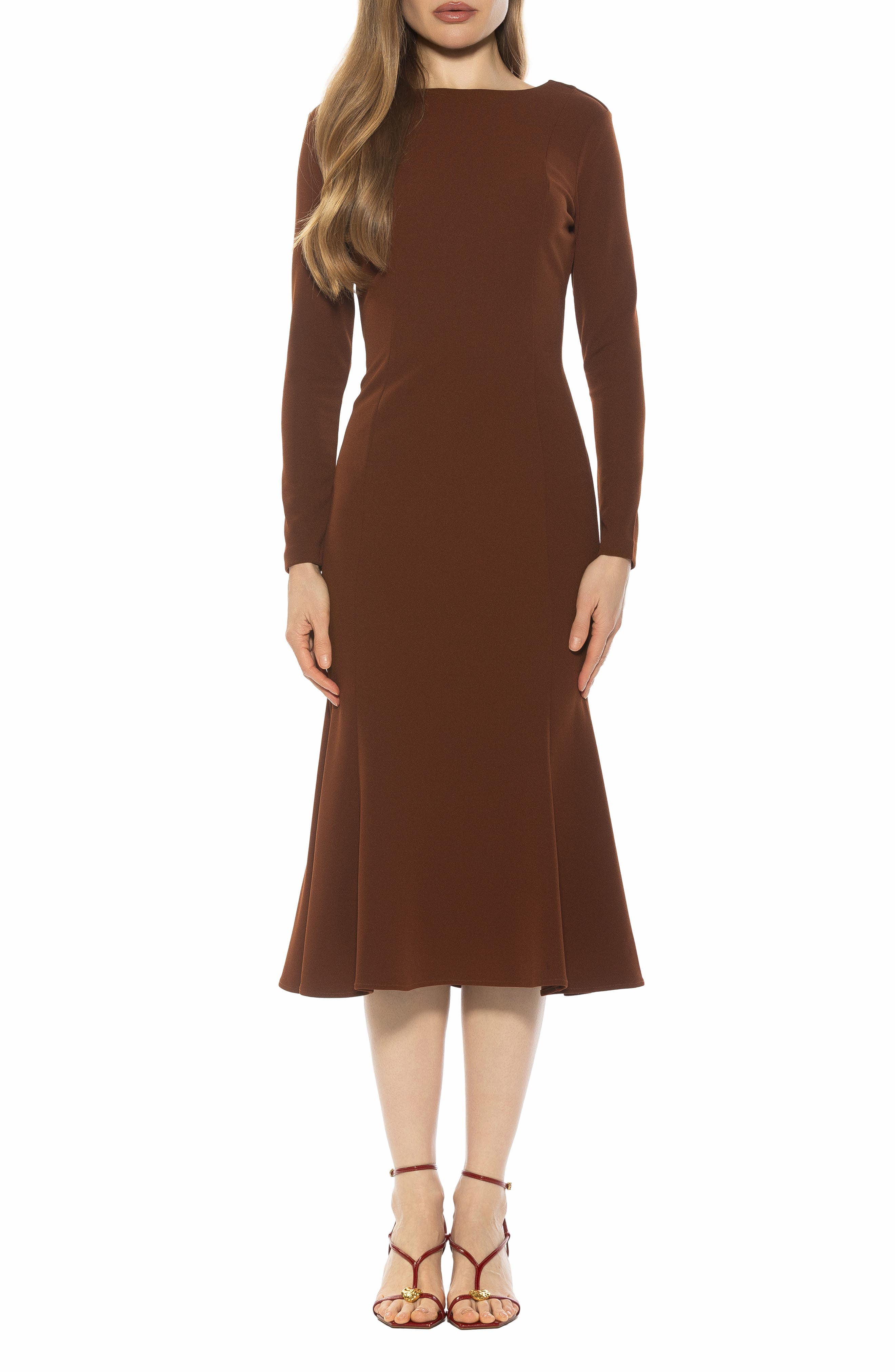 Alexia Admor Liora Long Sleeve Flare Hem Midi Dress