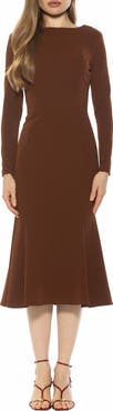 Alexia Admor Liora Long Sleeve Flare Hem Midi Dress