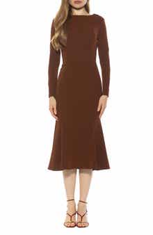 Alexia Admor Liora Long Sleeve Flare Hem Midi Dress