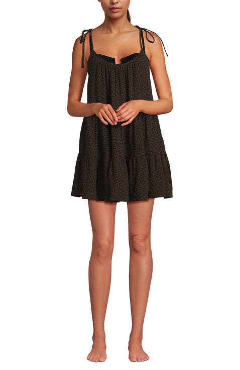 Cotton Gauze Metallic Tiered Mini Cover-up Dress