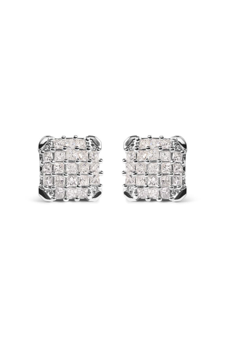 10K White Gold 3/4 Cttw Princess Diamond Composite Open Frame Stud Earrings, Main, color, White