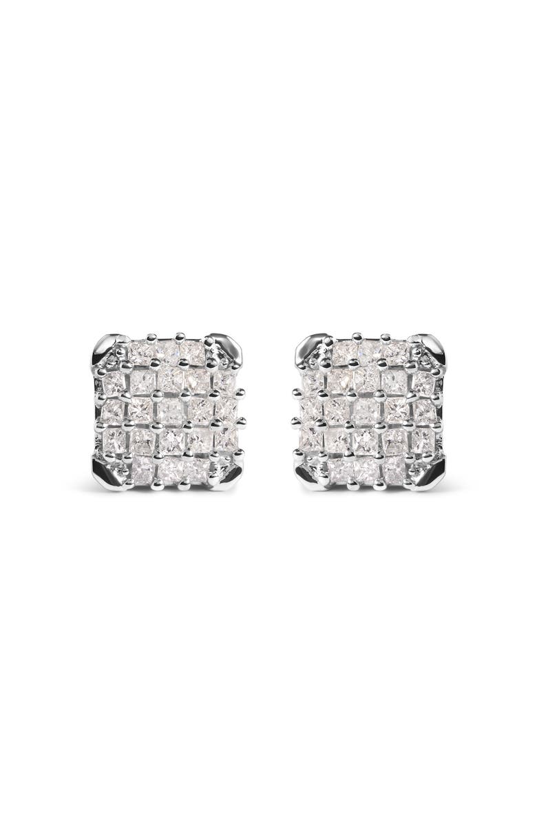 Haus of Brilliance 10K White Gold 3/4 Cttw Princess Diamond Composite Open Frame Stud Earrings, Main, color, White