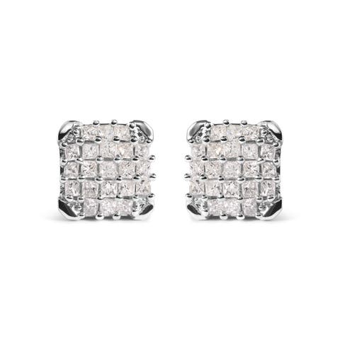 10K White Gold 3/4 Cttw Princess Diamond Composite Open Frame Stud Earrings