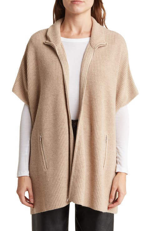 Cashmere Blend Zip Front Knit Cape