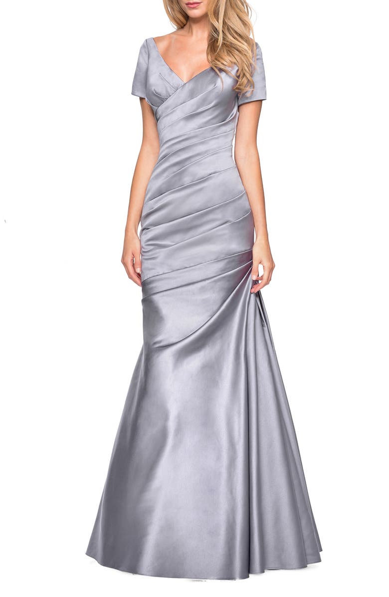La Femme Timeless Satin Mermaid Gown, Alternate, color,