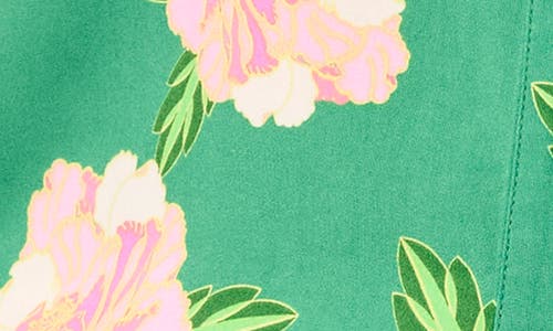 Shop Cece Floral Print Ruffle Neck Top In Medium Green