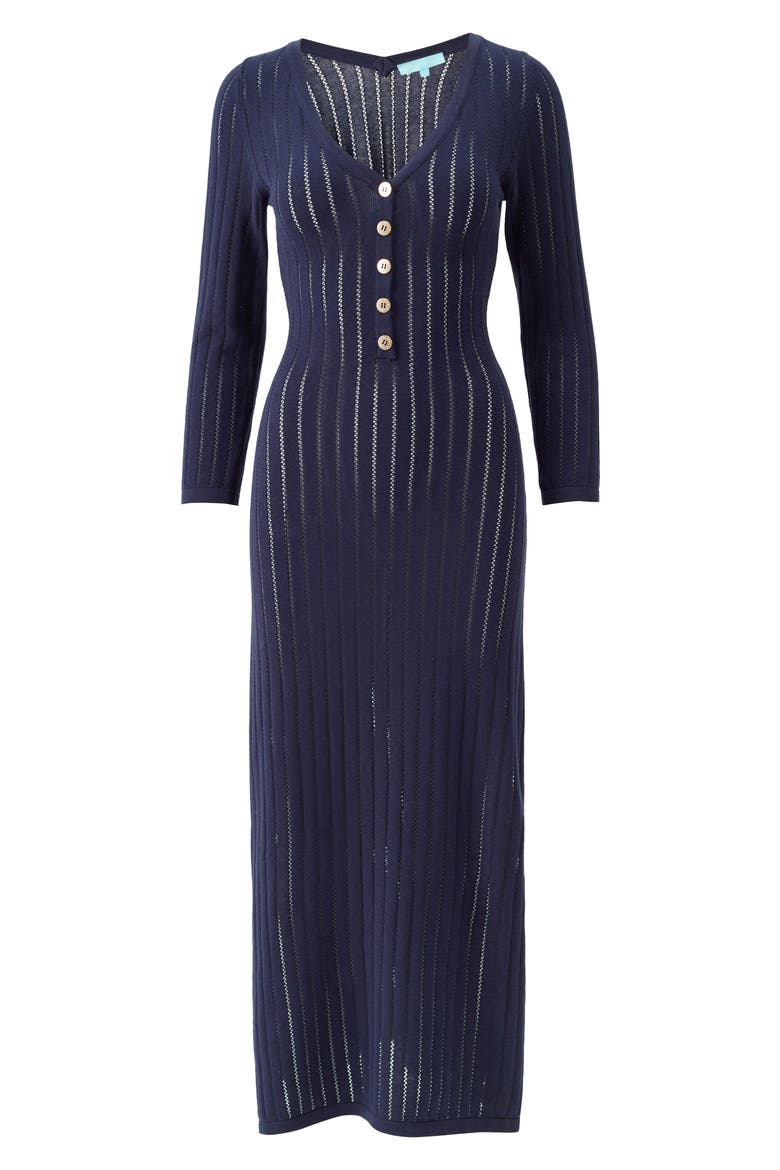 Jade Long Sleeve Semisheer Cotton Cover-Up Dress, Alternate, color, NAVY