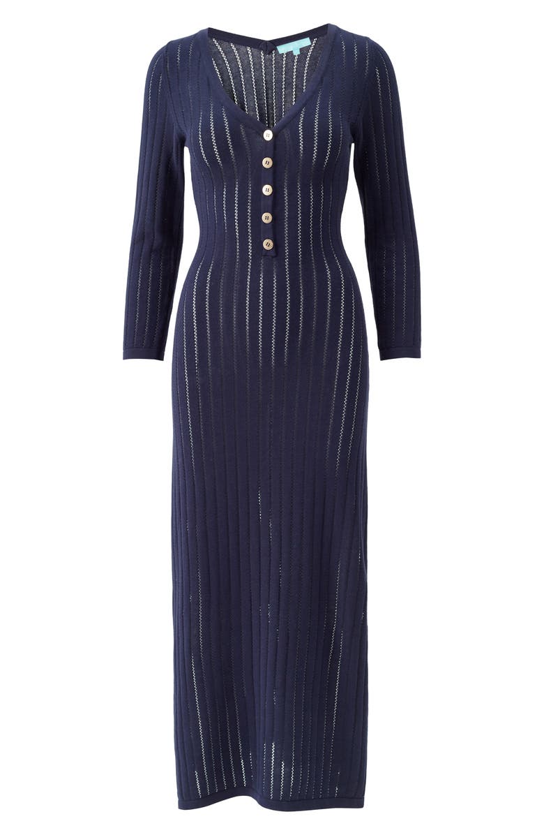 Melissa Odabash Jade Long Sleeve Semisheer Cotton Cover-Up Dress, Alternate, color, Navy