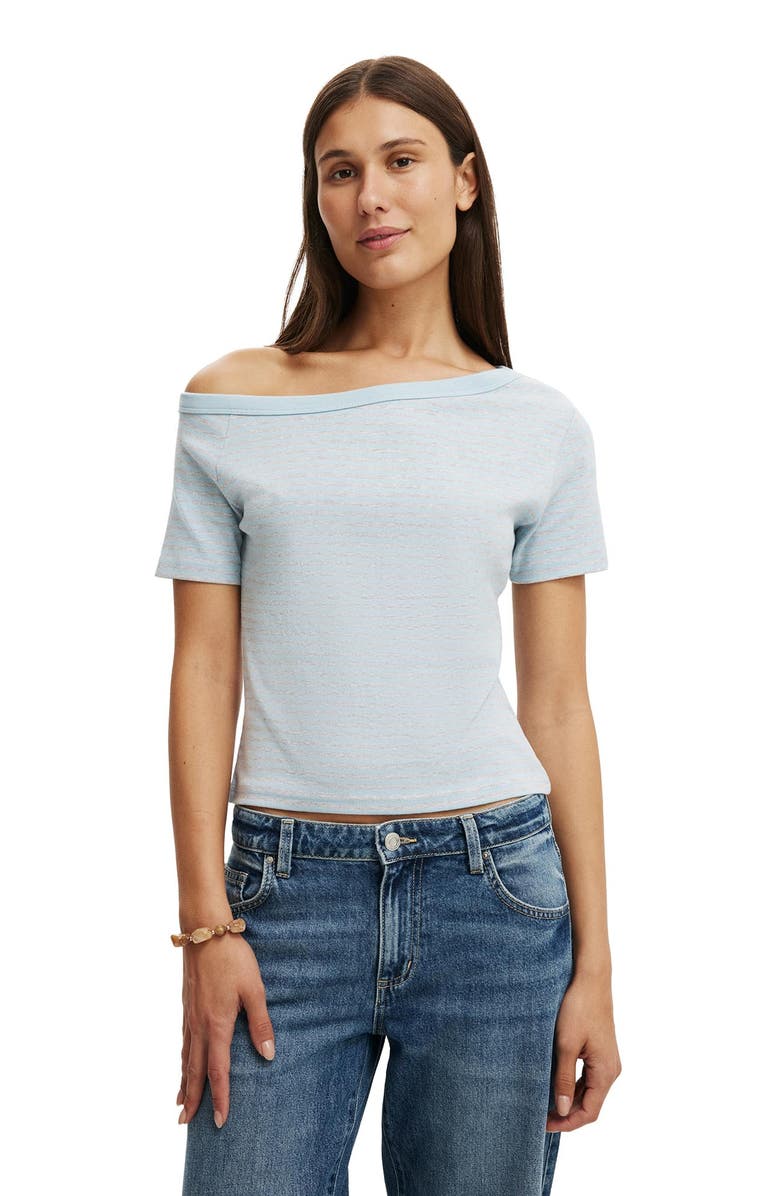 Cotton On Women's Arlie Asymmetric Short Sleeve, Main, color, Madi Stripe Grey Marle