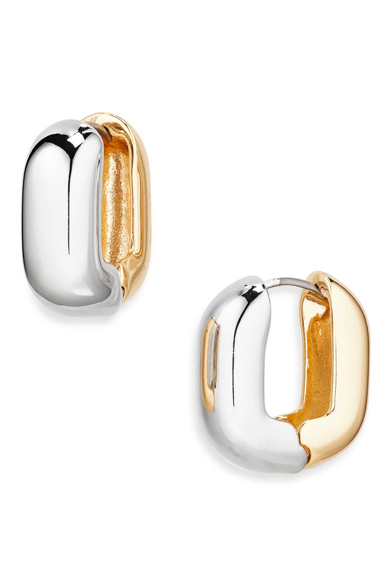 Two-Tone Hoop Earrings, Main, color, GOLD/ SILVER