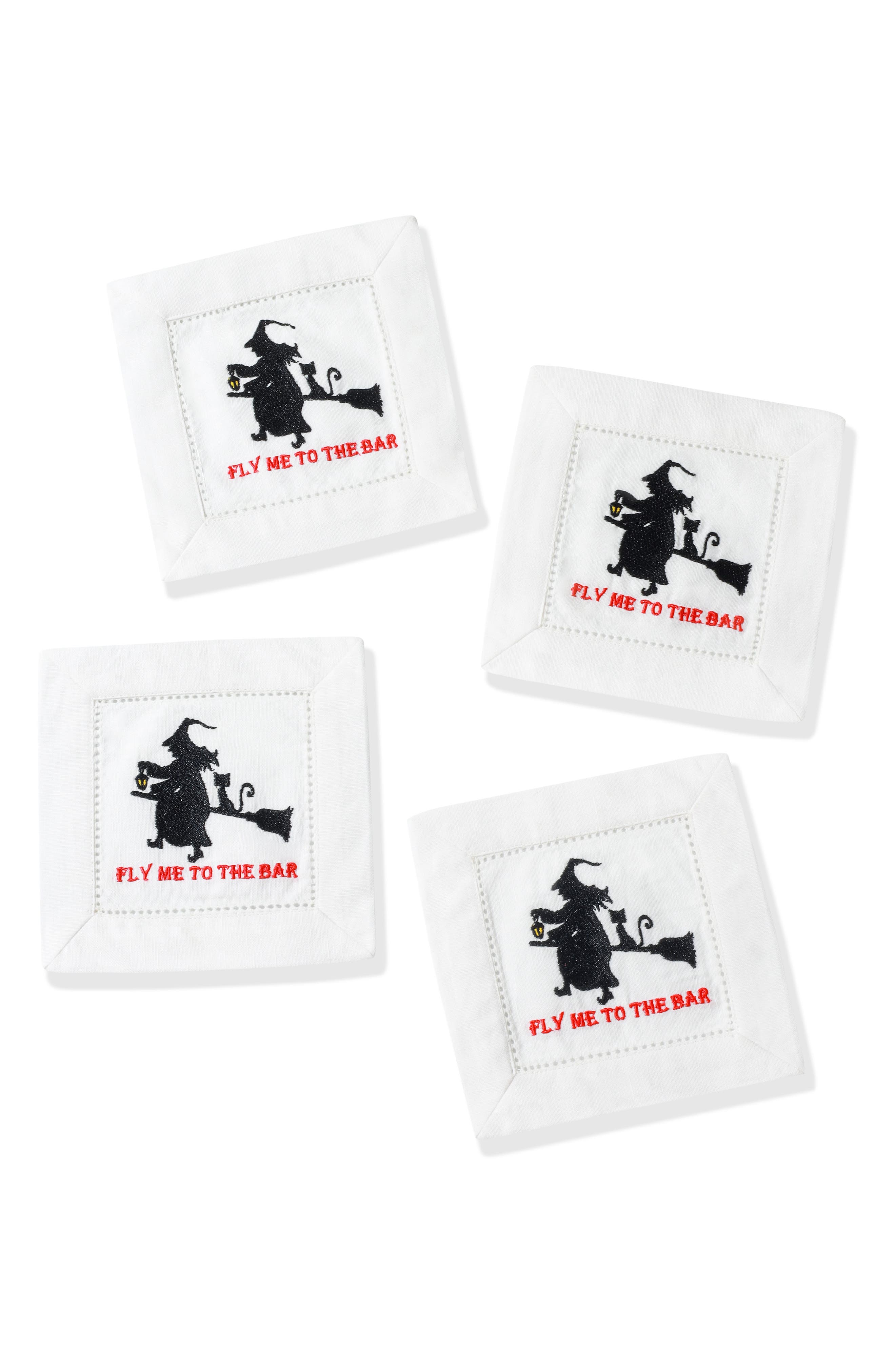Fly Me To The Bar Embroidered Linen Cocktail Napkins