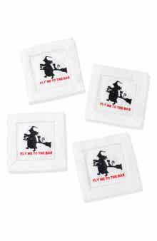 Fly Me To The Bar Embroidered Linen Cocktail Napkins