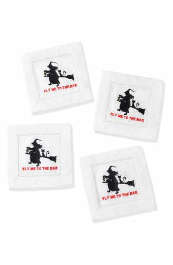 Fly Me To The Bar Embroidered Linen Cocktail Napkins