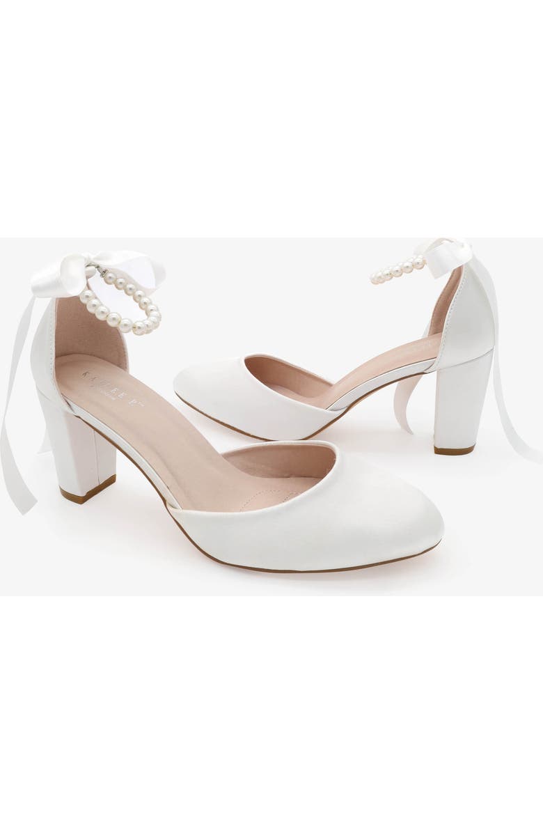Kailee P Sarah Satin Wedding Block Heel with All Pearls Ankle Strap, Alternate, color, White