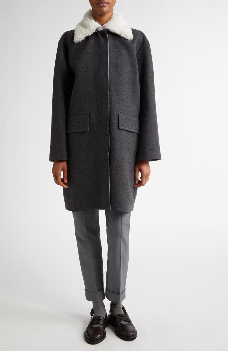 Thom Browne Bal Wool & Cashmere Coat with Removable Genuine Shearling Collar, Alternate, color, Medium Grey
