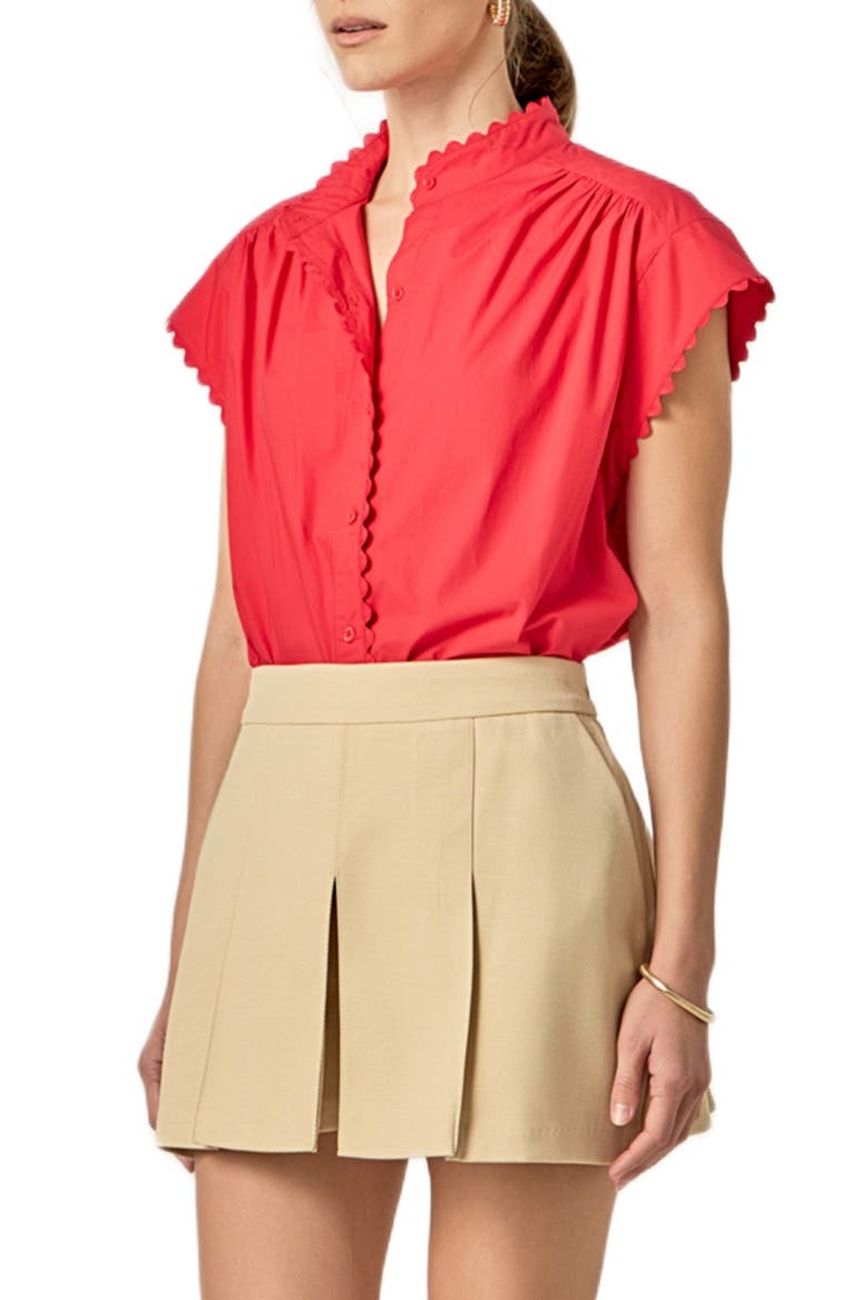 Rickrack Trim Button-Up Cotton Shirt, Alternate, color, RED