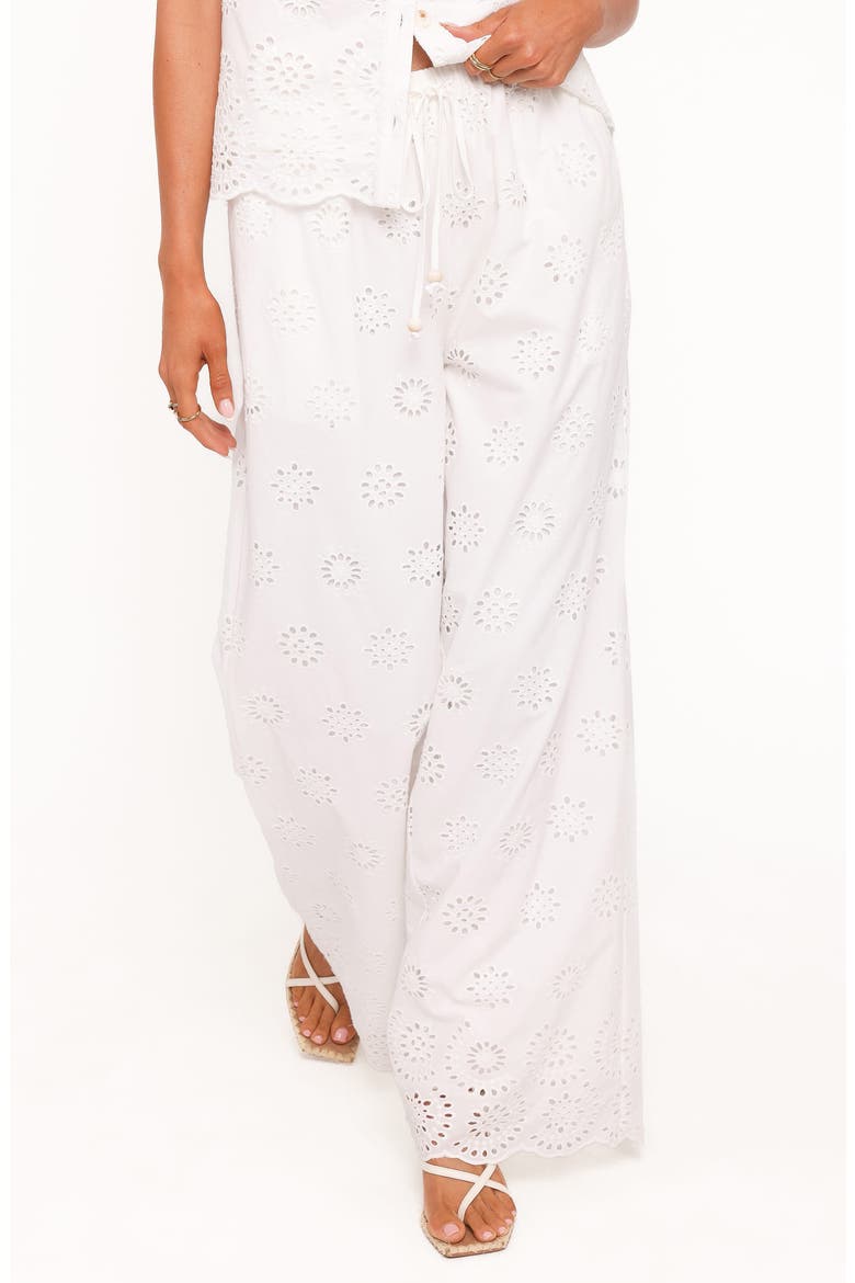 Wren Eyelet Wide Leg Cotton Drawstring Pants, Main, color, WHITE BRODERIE