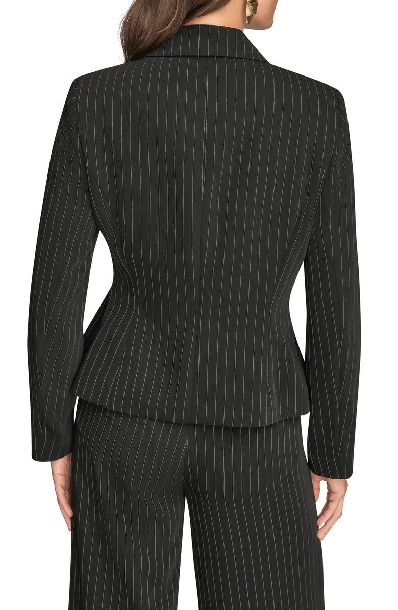 Donna Karan New York Belted D-Ring Pinstripe Blazer, Alternate, color, Black/ Cream