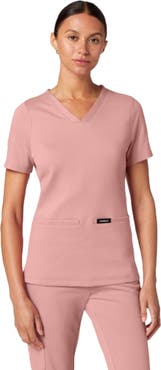 JAANUU Cesi Women's 2-Pocket Slim Knit V-Neck Scrub Top
