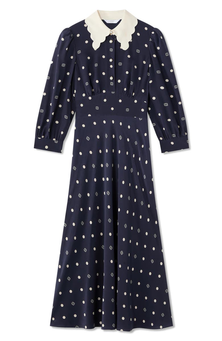 LK Bennett Enya Contrast Long Sleeve Silk Maxi Dress, Alternate, color, Navy