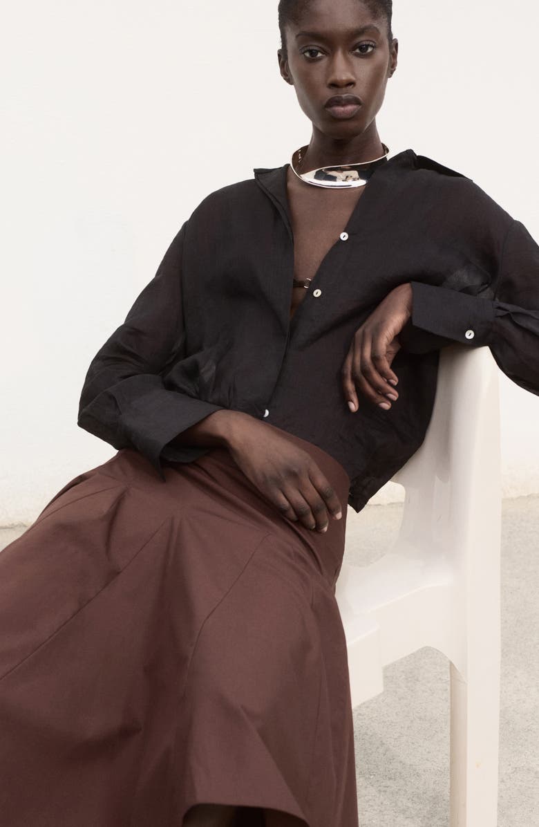 MANGO Pleat Midi Skirt, Alternate, color, Brown