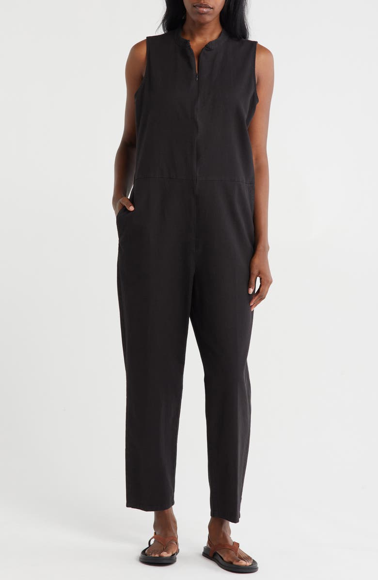 Eileen Fisher Sleeveless Organic Cotton Blend Jumpsuit, Main, color,