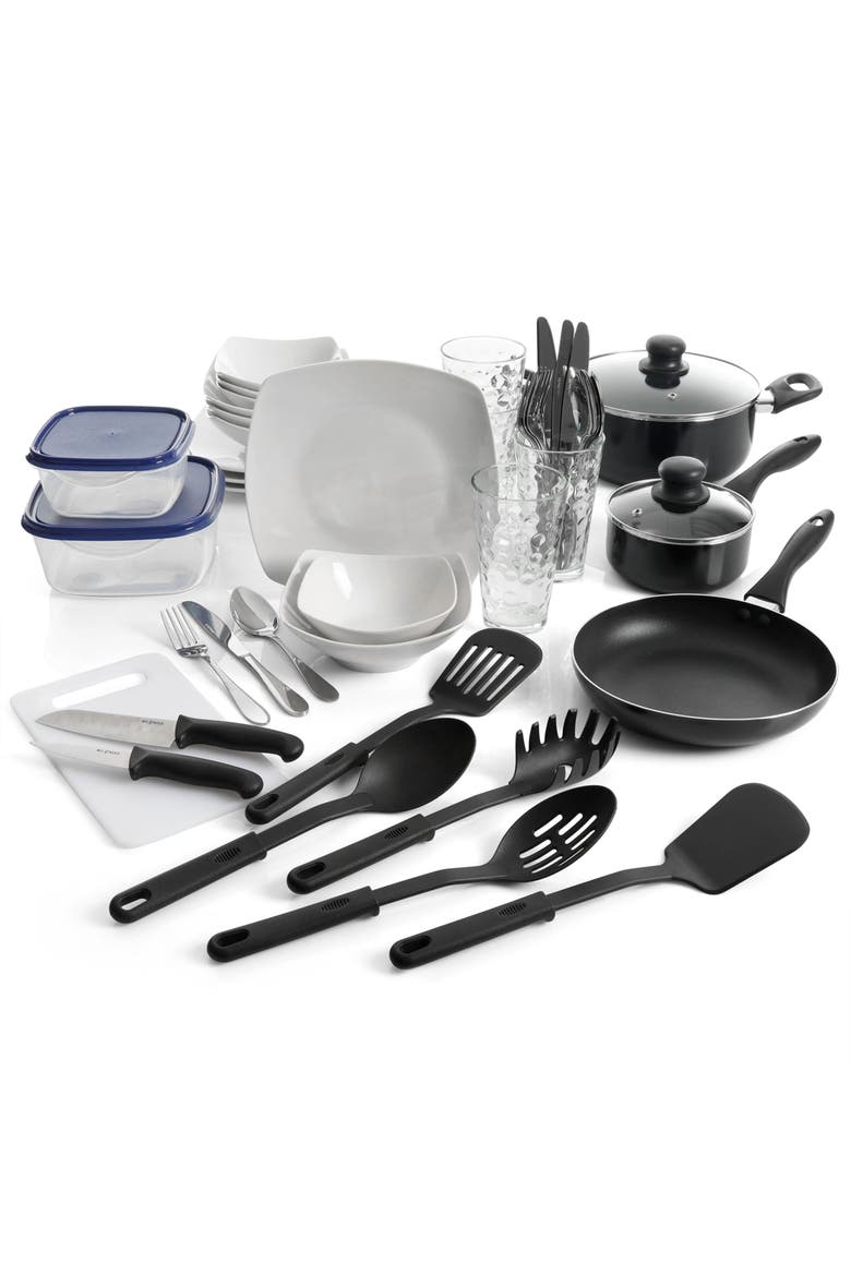 All U Need 45 Piece Dinnerware Cookware Combo Set, Main, color, White