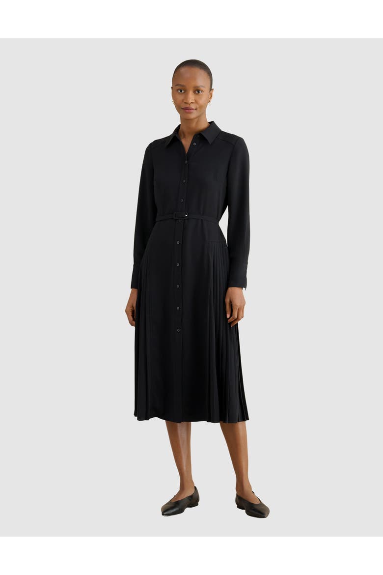 Ginny Belted Pleated Midi Shirt Dress, Main, color, Black