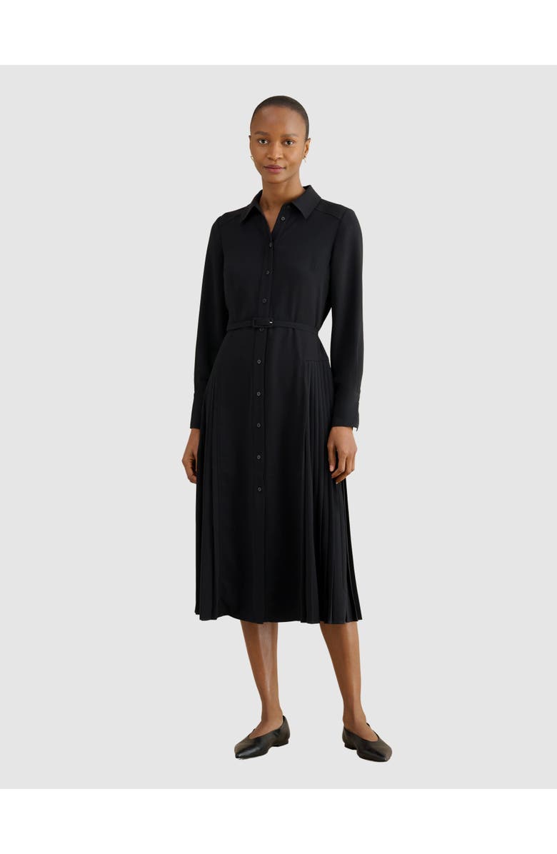 HOBBS LONDON Ginny Belted Pleated Midi Shirt Dress, Main, color, Black