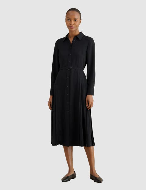 Ginny Belted Pleated Midi Shirt Dress
