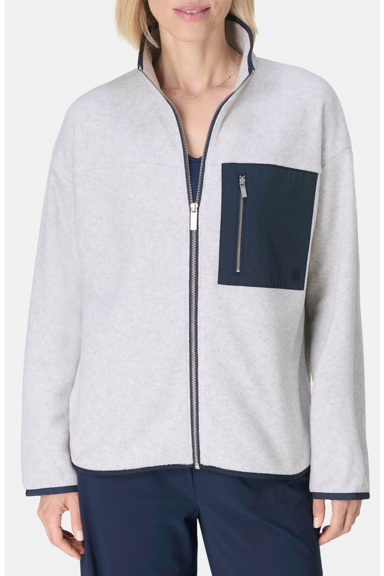 Mallow Zip Fleece Jacket, Main, color, MOTTLEDGREY NAVYBLUE