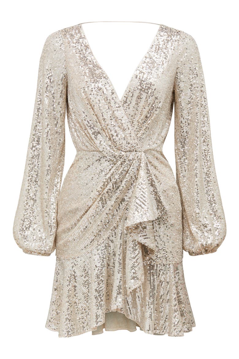 Flip Sequin Long Sleeve Cocktail Dress, Alternate, color, SILVER