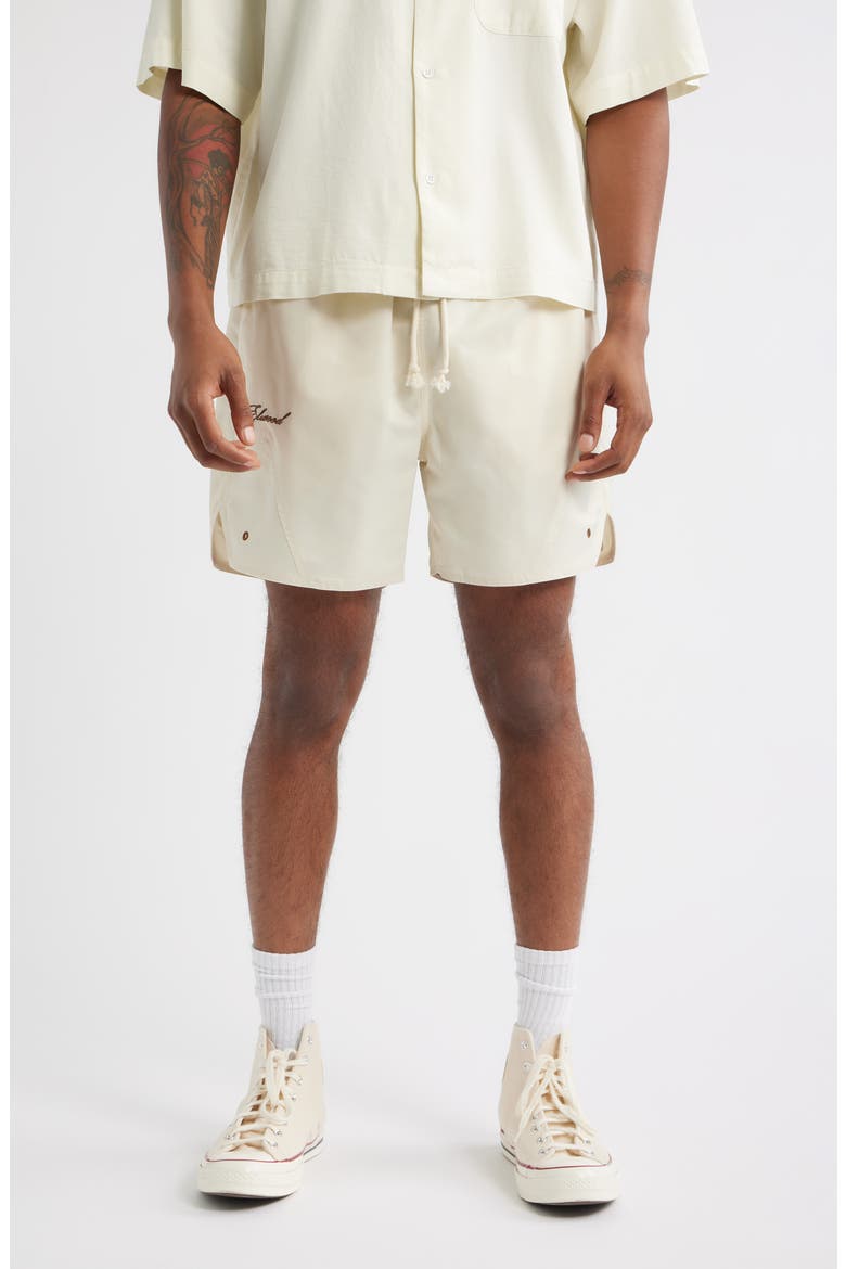 Olympic Embroidered Logo Nylon Shorts, Main, color, CREAM