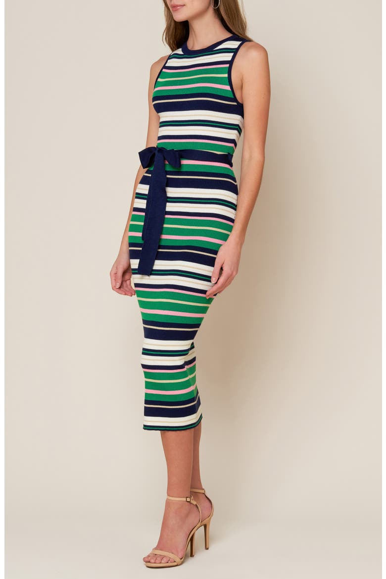 Striped Tie Waist Sweater Dress, Alternate, color, NAVY/ GREEN