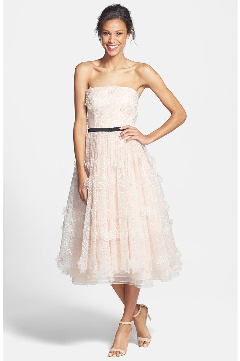 'Lucielle' 3D Floral Organza Dress, Main, color, PALE PINK