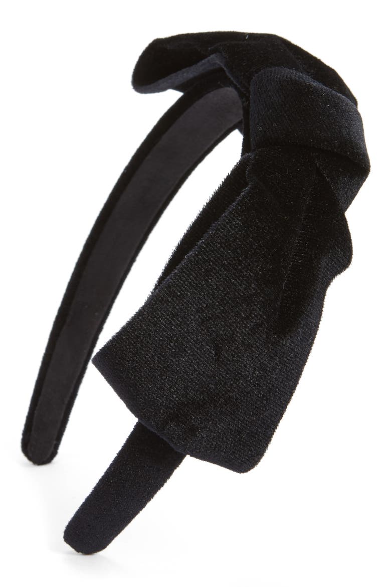 Velvet Bow Headband, Main, color, BLACK