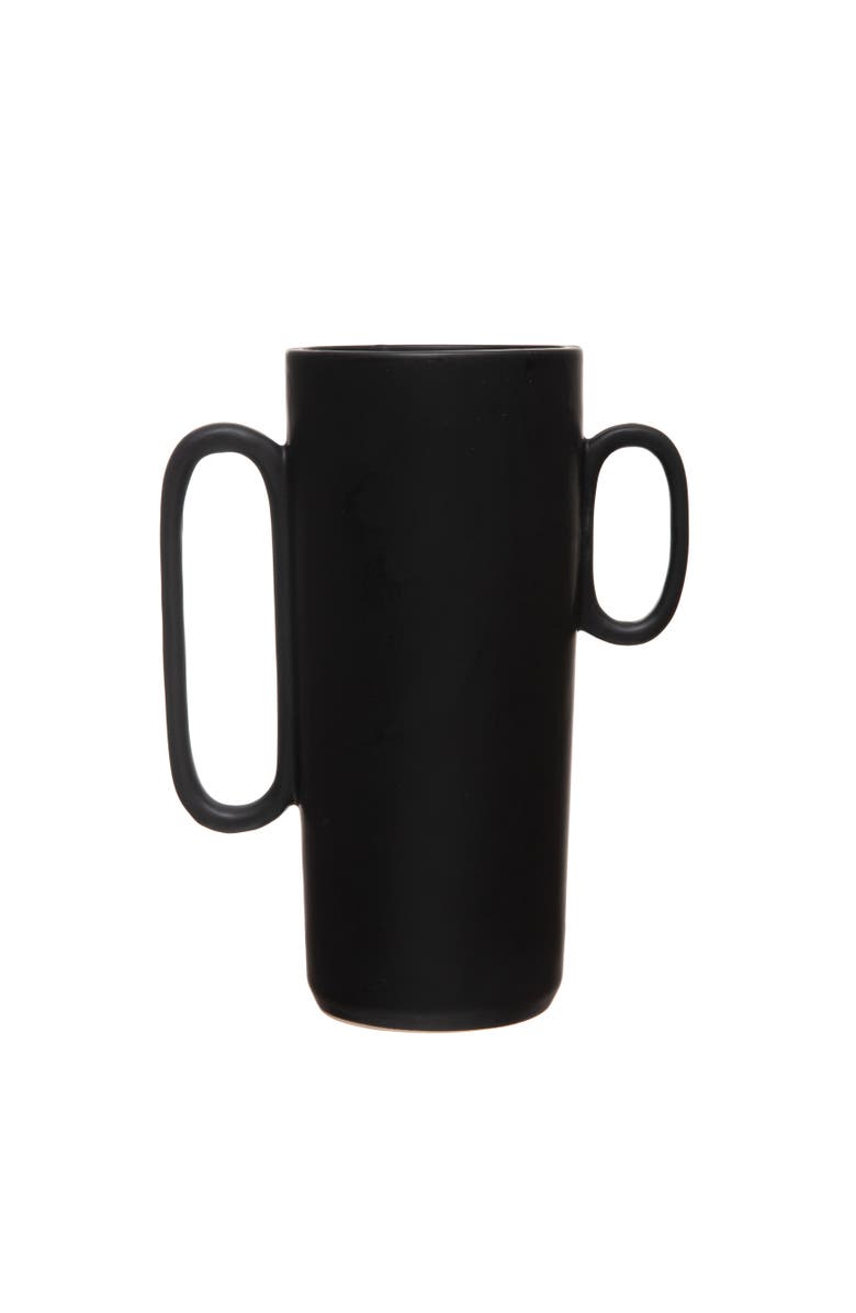 Storied Home Decorative Stoneware Flower Vase with Asymmetrical Handles, Black, Main, color, Black
