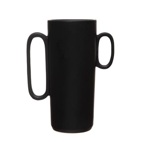 Decorative Stoneware Flower Vase with Asymmetrical Handles, Black