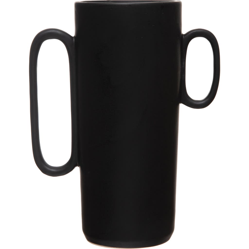 Storied Home Decorative Stoneware Flower Vase With Asymmetrical Handles, Black In Black