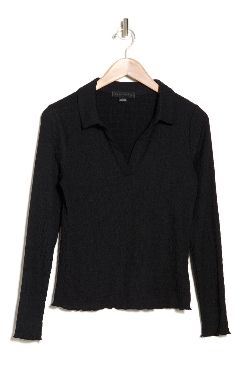Textured Long Sleeve Polo, Alternate, color, BLACK