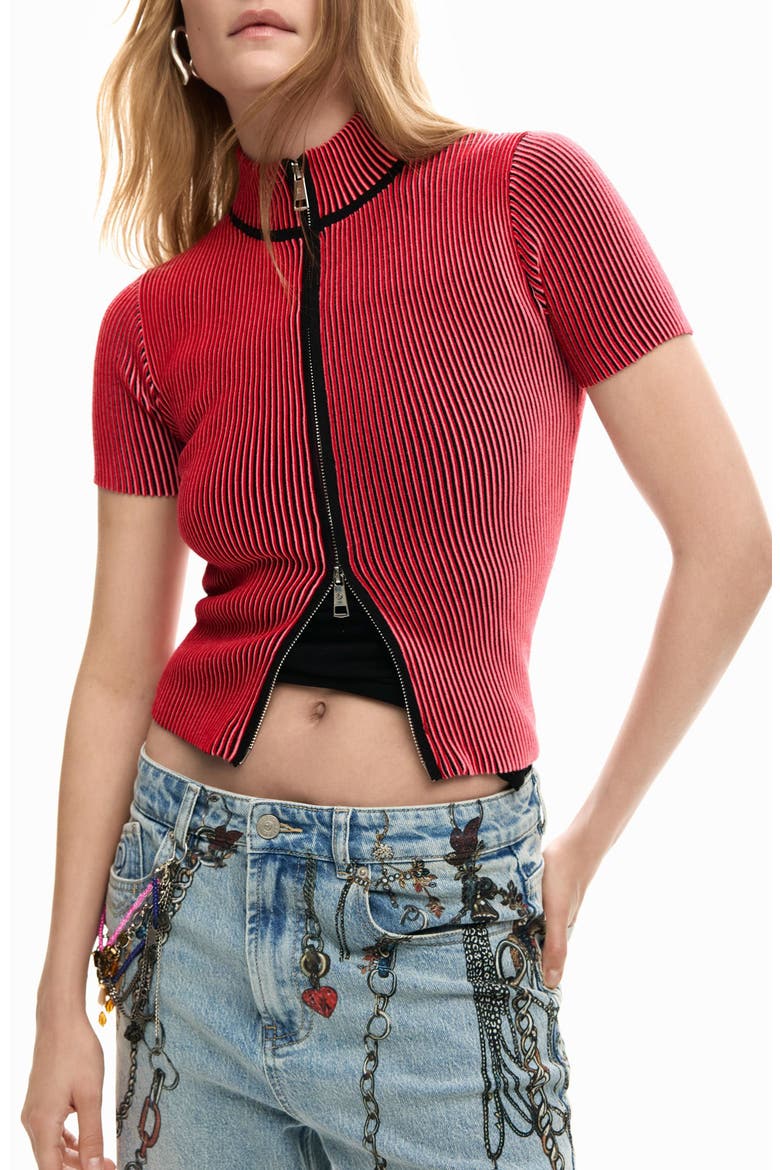 Stripe Knit Top, Main, color, RED