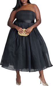 ELOQUII Strapless Organza Midi Dress