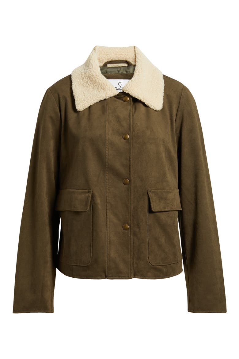 Faux Leather Jacket with Faux Shearling Collar, Alternate, color, LODEN