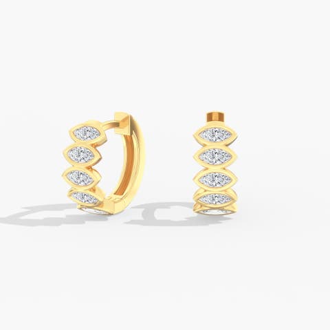 East West Marquise Bezel Lab Diamond Huggie in 14K Gold