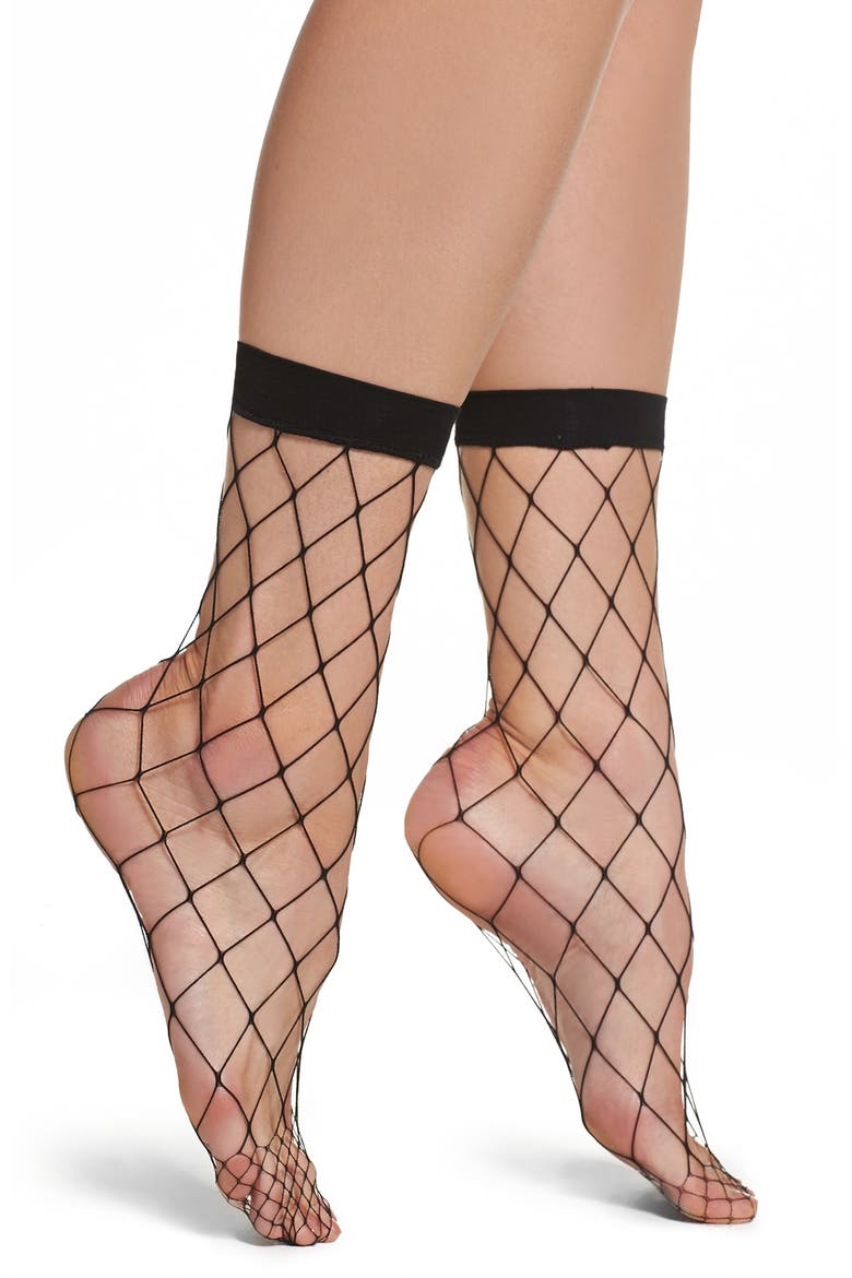 Fishnet Ankle Socks, Main, color, BLACK
